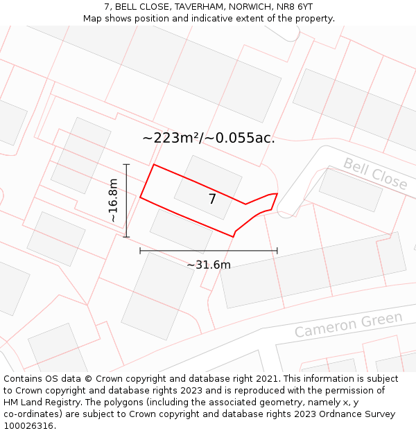 7, BELL CLOSE, TAVERHAM, NORWICH, NR8 6YT: Plot and title map