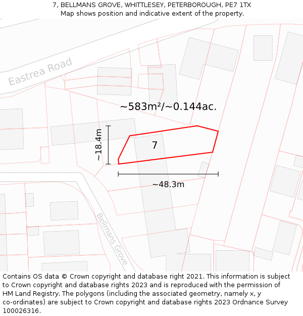 7, BELLMANS GROVE, WHITTLESEY, PETERBOROUGH, PE7 1TX: Plot and title map