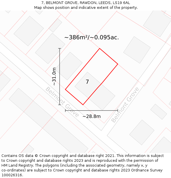 7, BELMONT GROVE, RAWDON, LEEDS, LS19 6AL: Plot and title map