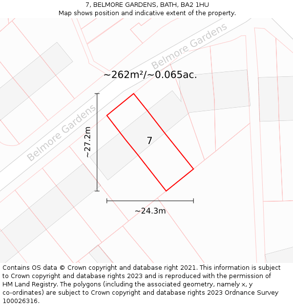 7, BELMORE GARDENS, BATH, BA2 1HU: Plot and title map