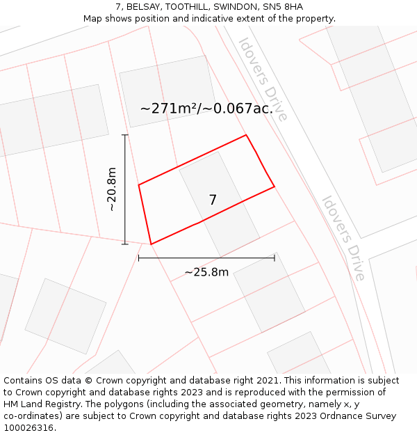 7, BELSAY, TOOTHILL, SWINDON, SN5 8HA: Plot and title map