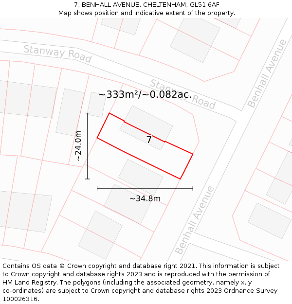 7, BENHALL AVENUE, CHELTENHAM, GL51 6AF: Plot and title map