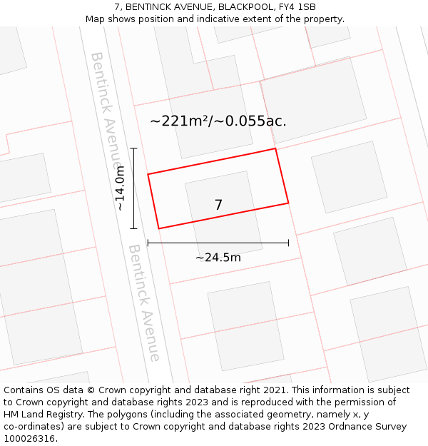 7, BENTINCK AVENUE, BLACKPOOL, FY4 1SB: Plot and title map