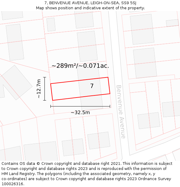 7, BENVENUE AVENUE, LEIGH-ON-SEA, SS9 5SJ: Plot and title map