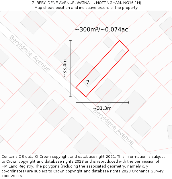 7, BERYLDENE AVENUE, WATNALL, NOTTINGHAM, NG16 1HJ: Plot and title map