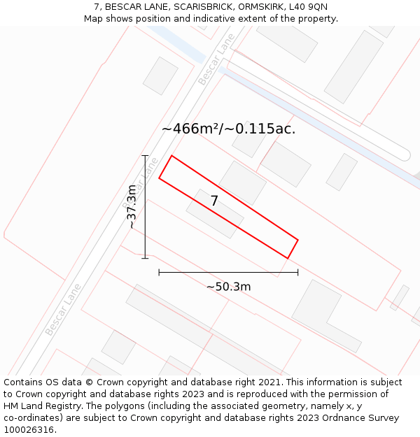 7, BESCAR LANE, SCARISBRICK, ORMSKIRK, L40 9QN: Plot and title map