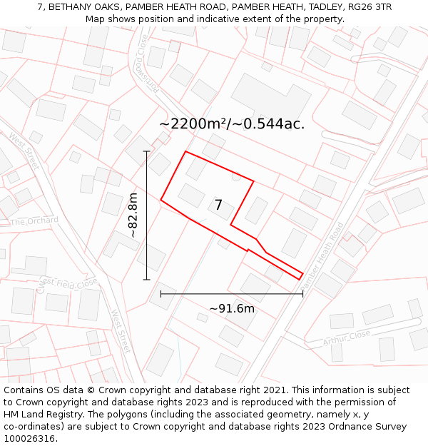 7, BETHANY OAKS, PAMBER HEATH ROAD, PAMBER HEATH, TADLEY, RG26 3TR: Plot and title map