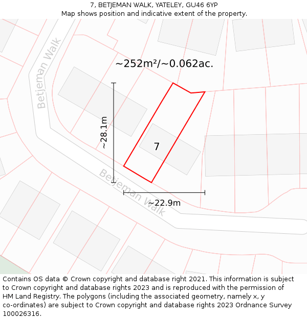 7, BETJEMAN WALK, YATELEY, GU46 6YP: Plot and title map