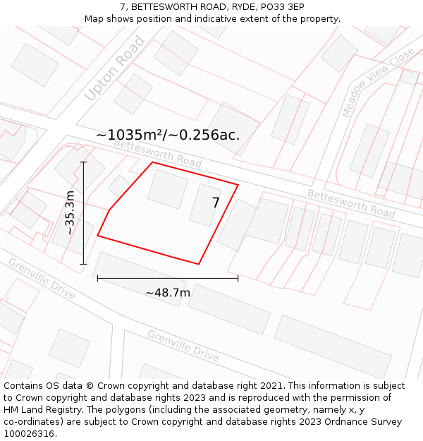 7, BETTESWORTH ROAD, RYDE, PO33 3EP: Plot and title map