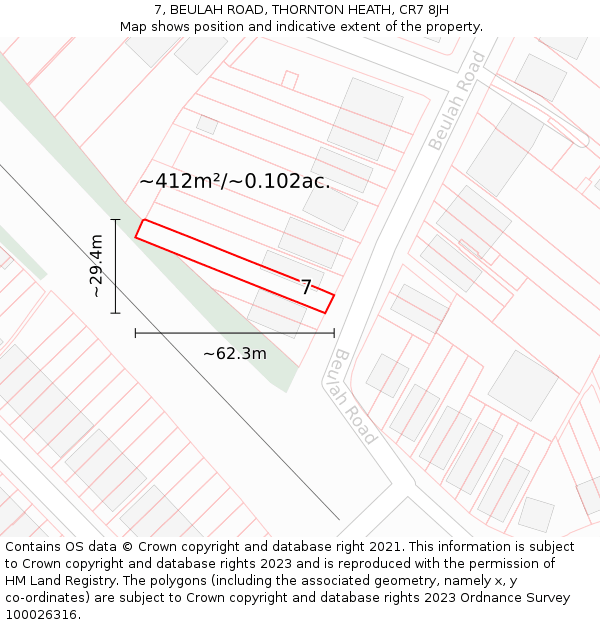 7, BEULAH ROAD, THORNTON HEATH, CR7 8JH: Plot and title map