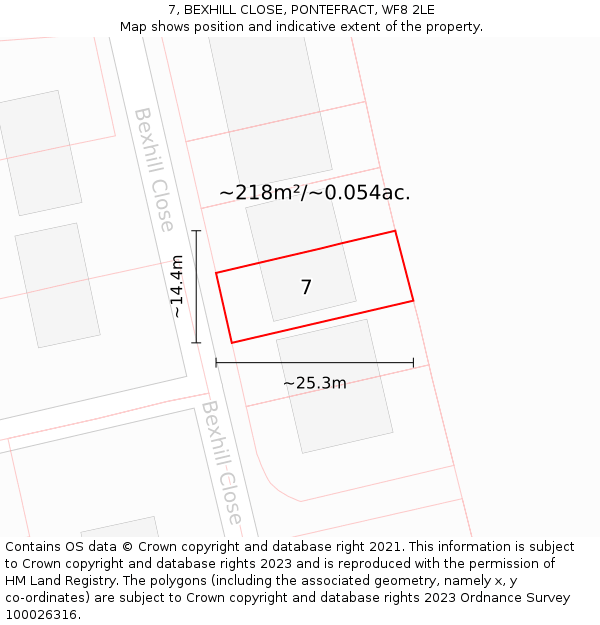 7, BEXHILL CLOSE, PONTEFRACT, WF8 2LE: Plot and title map