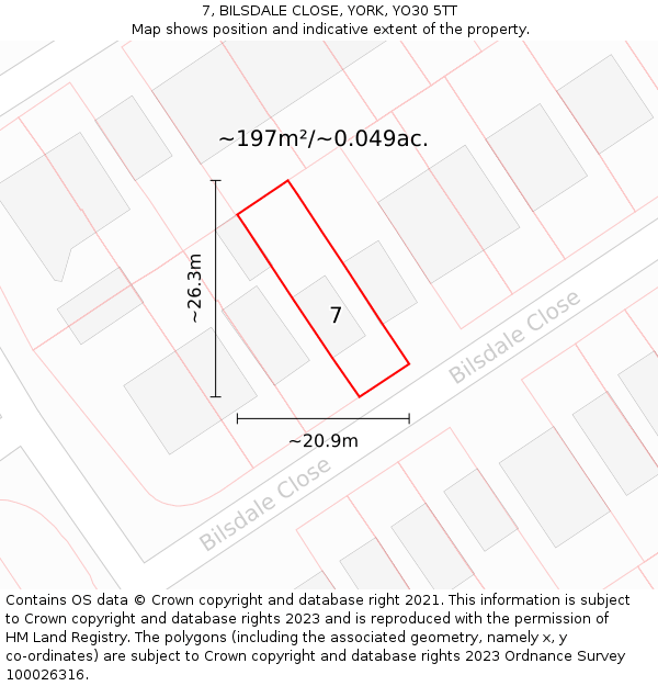 7, BILSDALE CLOSE, YORK, YO30 5TT: Plot and title map