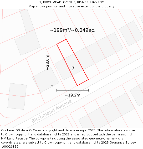 7, BIRCHMEAD AVENUE, PINNER, HA5 2BG: Plot and title map