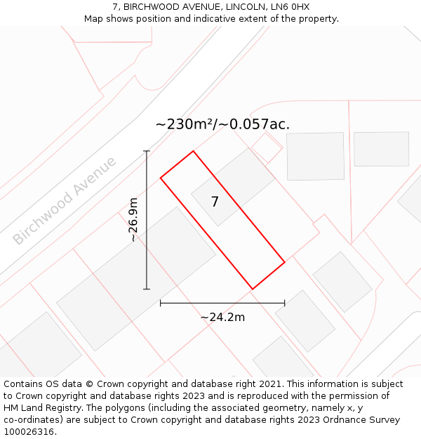 7, BIRCHWOOD AVENUE, LINCOLN, LN6 0HX: Plot and title map