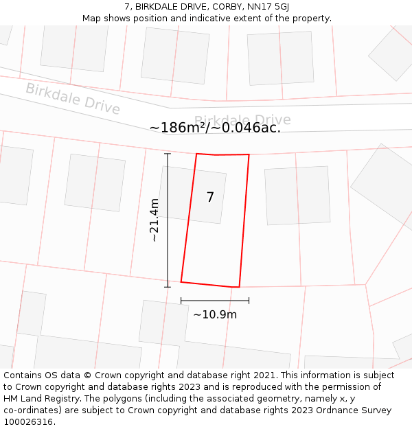 7, BIRKDALE DRIVE, CORBY, NN17 5GJ: Plot and title map