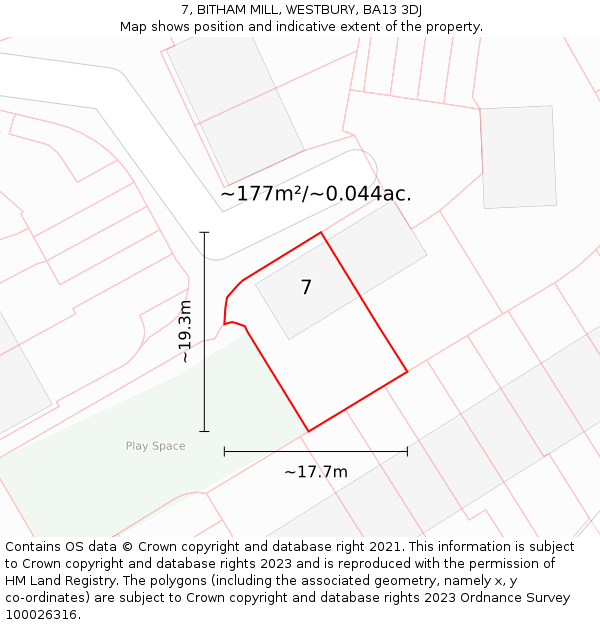 7, BITHAM MILL, WESTBURY, BA13 3DJ: Plot and title map