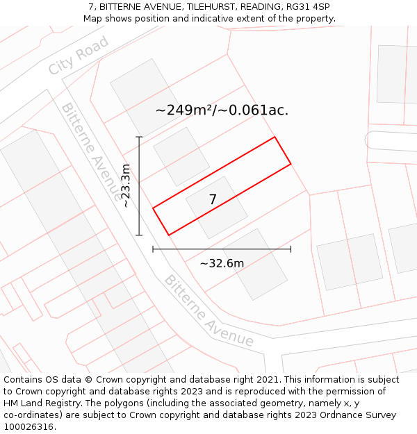 7, BITTERNE AVENUE, TILEHURST, READING, RG31 4SP: Plot and title map