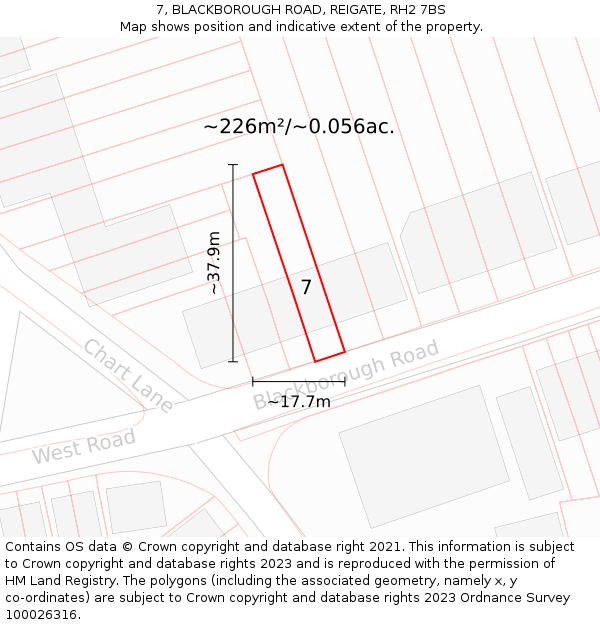 7, BLACKBOROUGH ROAD, REIGATE, RH2 7BS: Plot and title map