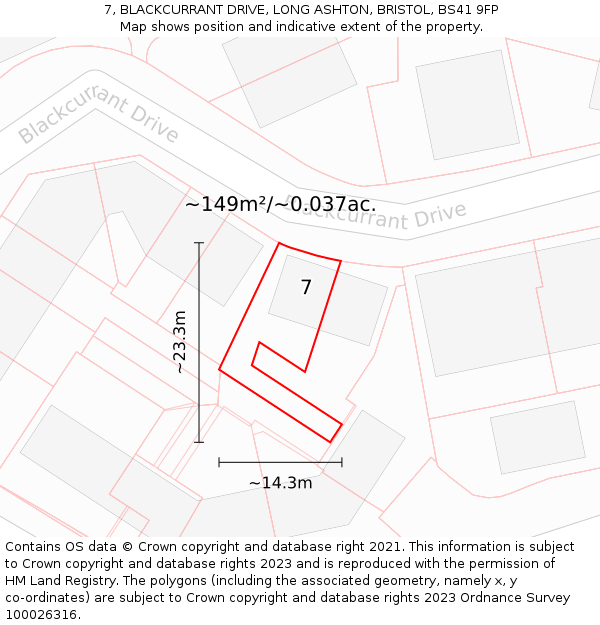 7, BLACKCURRANT DRIVE, LONG ASHTON, BRISTOL, BS41 9FP: Plot and title map