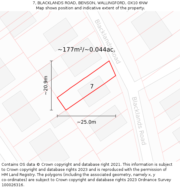 7, BLACKLANDS ROAD, BENSON, WALLINGFORD, OX10 6NW: Plot and title map