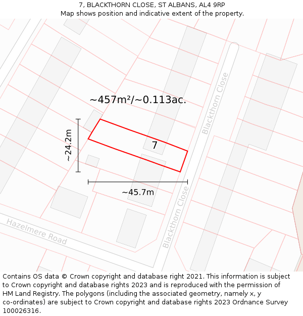7, BLACKTHORN CLOSE, ST ALBANS, AL4 9RP: Plot and title map