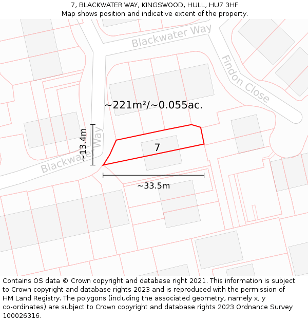 7, BLACKWATER WAY, KINGSWOOD, HULL, HU7 3HF: Plot and title map