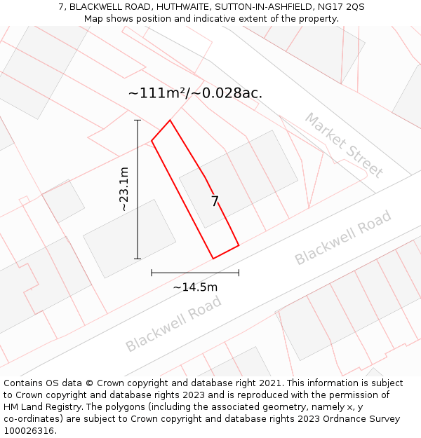 7, BLACKWELL ROAD, HUTHWAITE, SUTTON-IN-ASHFIELD, NG17 2QS: Plot and title map