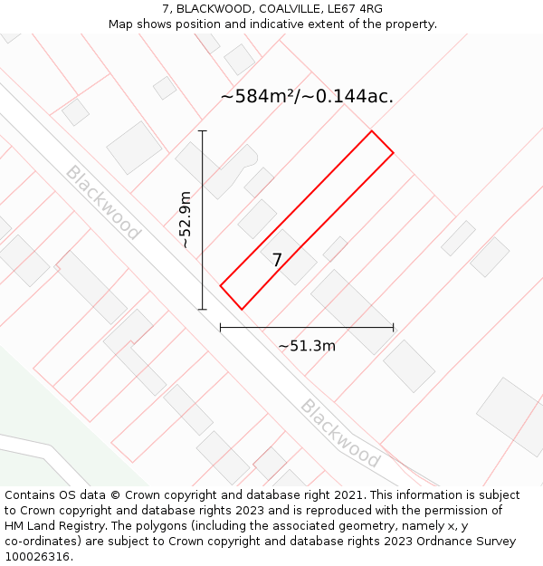 7, BLACKWOOD, COALVILLE, LE67 4RG: Plot and title map