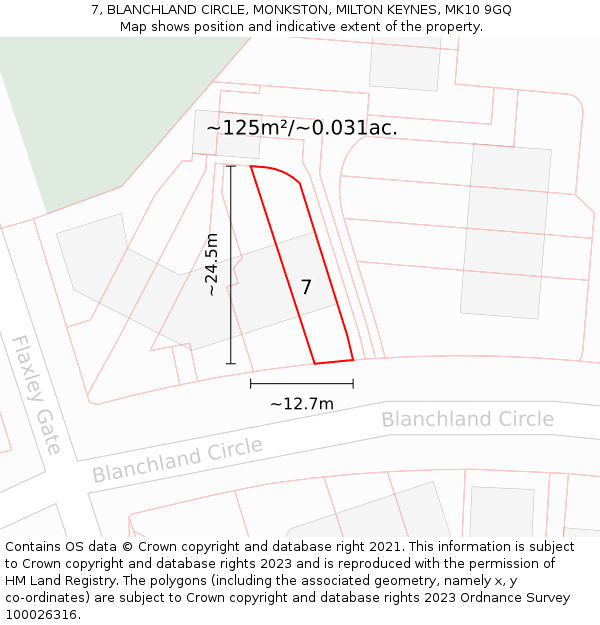 7, BLANCHLAND CIRCLE, MONKSTON, MILTON KEYNES, MK10 9GQ: Plot and title map