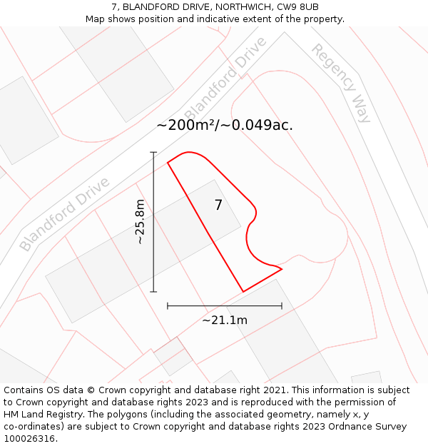 7, BLANDFORD DRIVE, NORTHWICH, CW9 8UB: Plot and title map