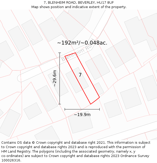 7, BLENHEIM ROAD, BEVERLEY, HU17 8UF: Plot and title map