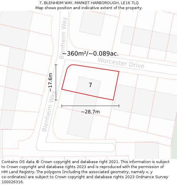 7, BLENHEIM WAY, MARKET HARBOROUGH, LE16 7LQ: Plot and title map