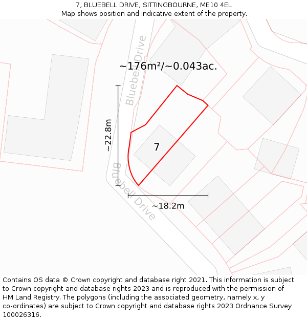 7, BLUEBELL DRIVE, SITTINGBOURNE, ME10 4EL: Plot and title map