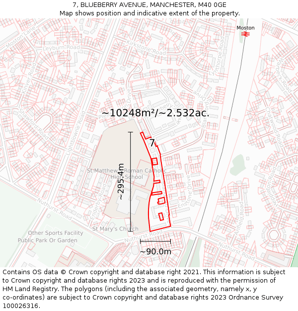 7, BLUEBERRY AVENUE, MANCHESTER, M40 0GE: Plot and title map