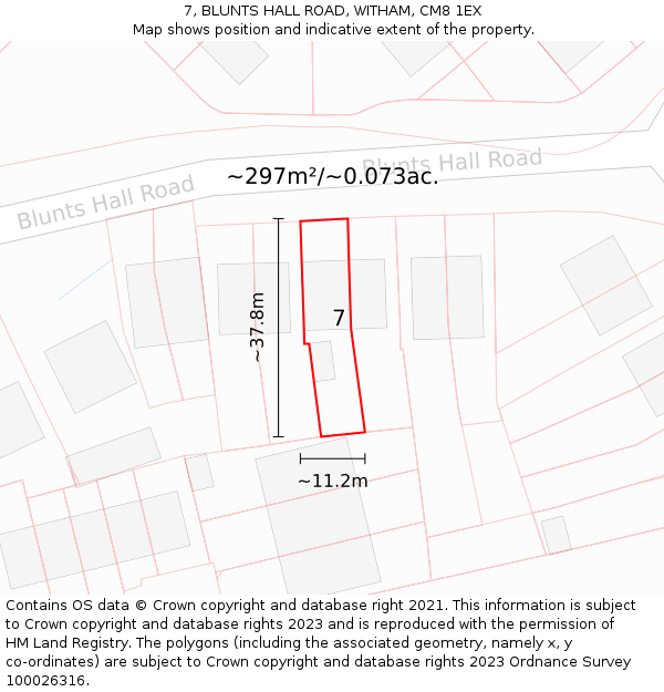 7, BLUNTS HALL ROAD, WITHAM, CM8 1EX: Plot and title map