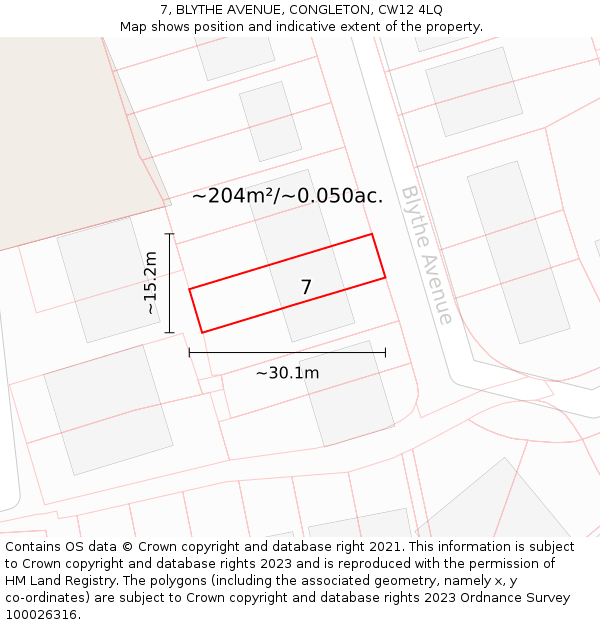 7, BLYTHE AVENUE, CONGLETON, CW12 4LQ: Plot and title map