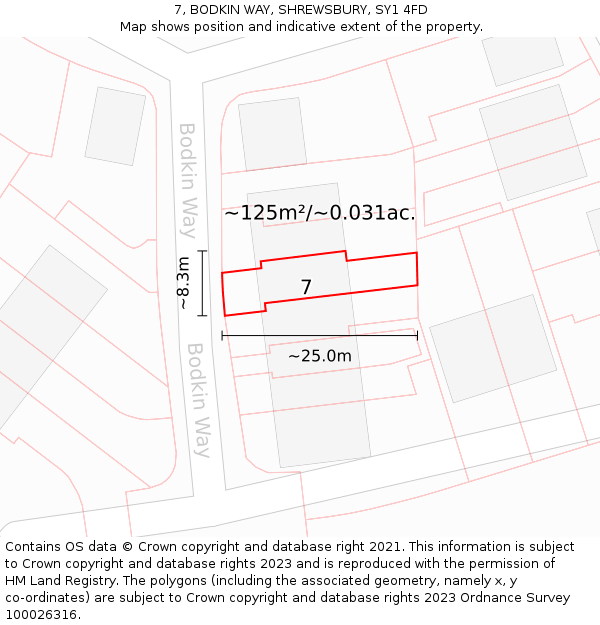 7, BODKIN WAY, SHREWSBURY, SY1 4FD: Plot and title map