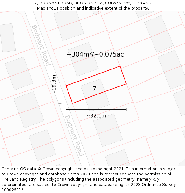 7, BODNANT ROAD, RHOS ON SEA, COLWYN BAY, LL28 4SU: Plot and title map