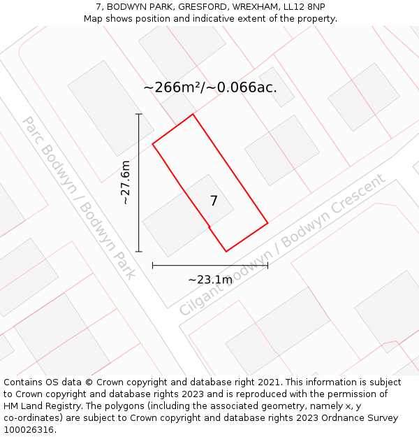 7, BODWYN PARK, GRESFORD, WREXHAM, LL12 8NP: Plot and title map