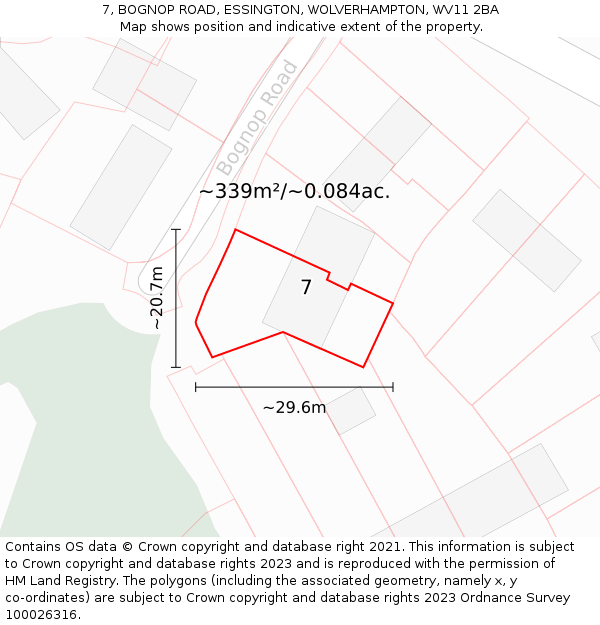 7, BOGNOP ROAD, ESSINGTON, WOLVERHAMPTON, WV11 2BA: Plot and title map