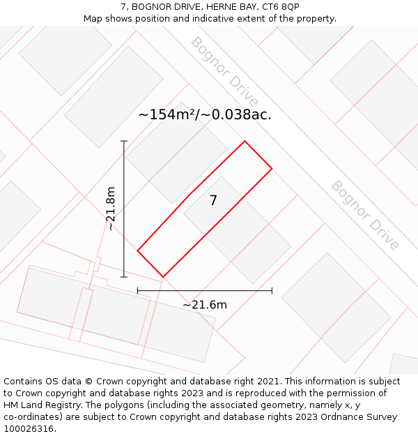 7, BOGNOR DRIVE, HERNE BAY, CT6 8QP: Plot and title map