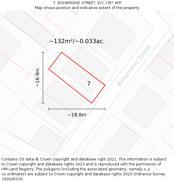 7, BOHEMOND STREET, ELY, CB7 4PP: Plot and title map