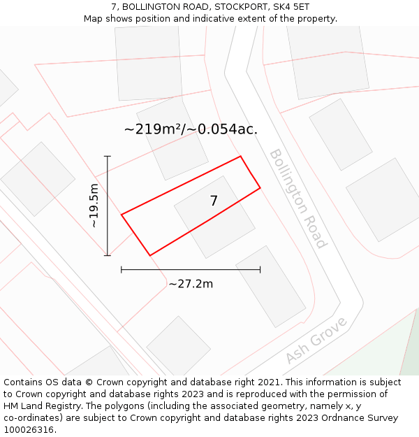 7, BOLLINGTON ROAD, STOCKPORT, SK4 5ET: Plot and title map
