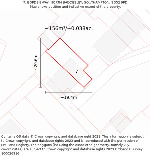 7, BORDEN WAY, NORTH BADDESLEY, SOUTHAMPTON, SO52 9PD: Plot and title map