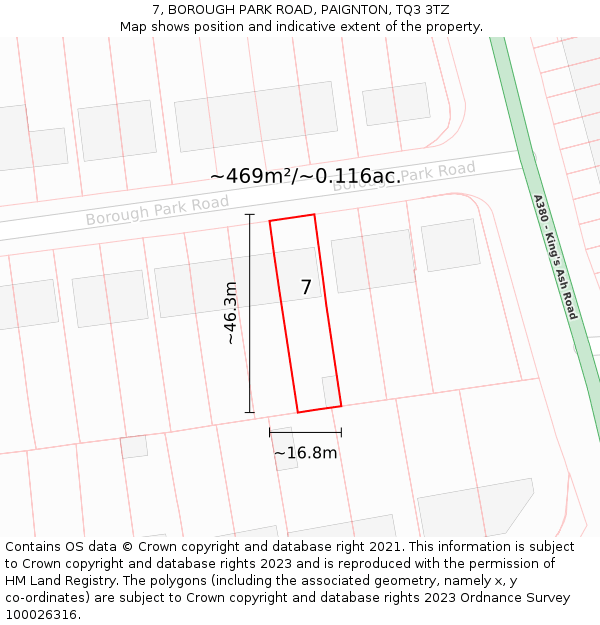 7, BOROUGH PARK ROAD, PAIGNTON, TQ3 3TZ: Plot and title map