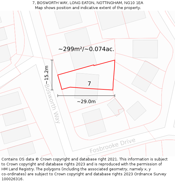 7, BOSWORTH WAY, LONG EATON, NOTTINGHAM, NG10 1EA: Plot and title map