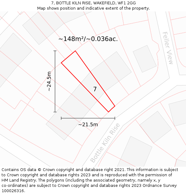 7, BOTTLE KILN RISE, WAKEFIELD, WF1 2GG: Plot and title map