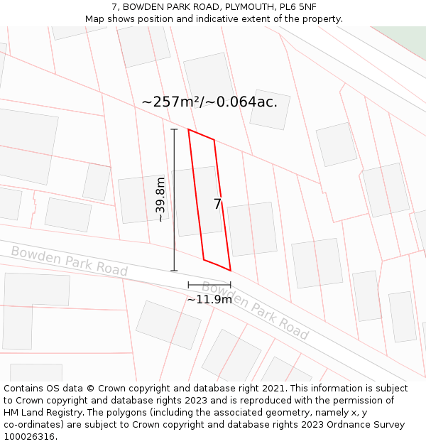 7, BOWDEN PARK ROAD, PLYMOUTH, PL6 5NF: Plot and title map