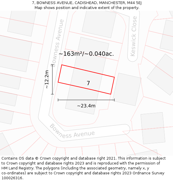 7, BOWNESS AVENUE, CADISHEAD, MANCHESTER, M44 5EJ: Plot and title map