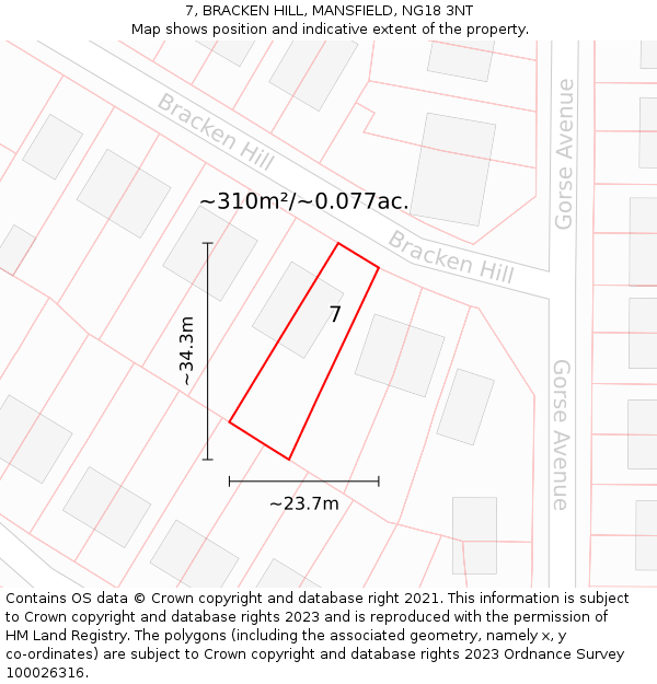 7, BRACKEN HILL, MANSFIELD, NG18 3NT: Plot and title map